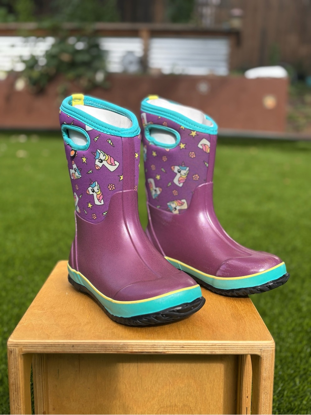 Kids Bog Insulated Rain Boots- Purple Unicorn - Size 4